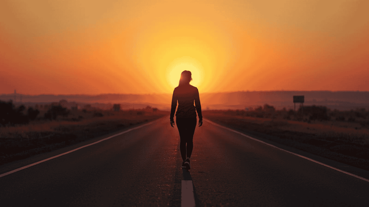 Woman walking alone on an empty road symbolizing self-reliance.మన జీవితం ఎదగాలంటే అంగీకరించాల్సిన 10 కఠిన నిజాలు