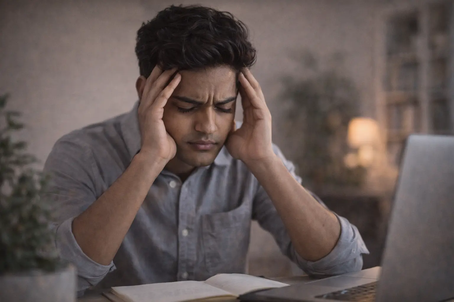 A stressed young person sitting alone and holding their head, representing overthinking, mental tension, and psychological stress caused by small daily problems.చిన్న విషయాలకే టెన్షన్ పడుతున్నారా? – మీకు తెలియని 6 సైకలాజికల్ కారణాలు మరియు పరిష్కారాలు.
